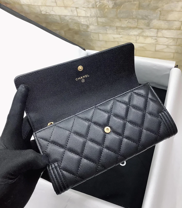 cc CO-CO Long Flap Wallet 19.5cm/7.7in Gold Hardware For Women Black - Image 12