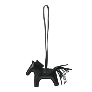 H Milo Lambskin Matte Alligator Touch Grigri Rodeo Horse Bag Charm PM So Black