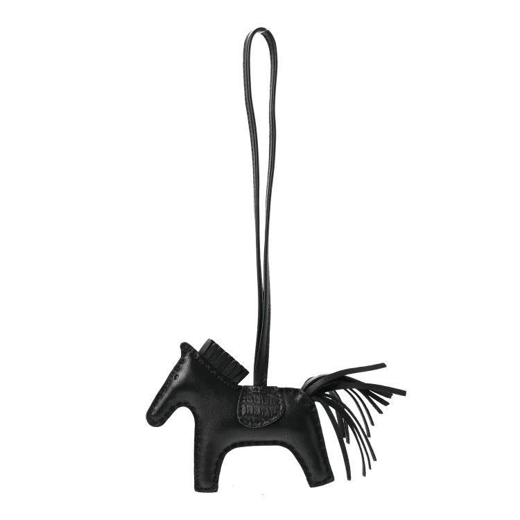 H Milo Lambskin Matte Alligator Touch Grigri Rodeo Horse Bag Charm PM So Black