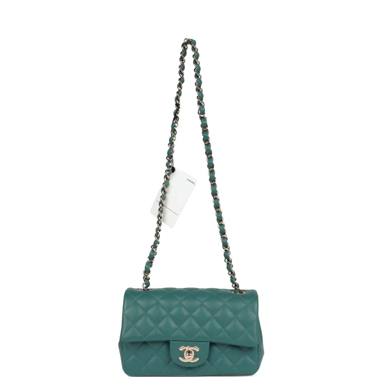 CC Mini Rectangular Flap Bag Green Lambskin Light Gold Hardware - Image 6