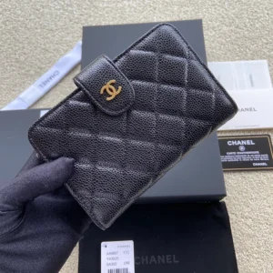 cc CO-CO Flap Wallet 15cm/5.9in Gold Hardware For Women Black