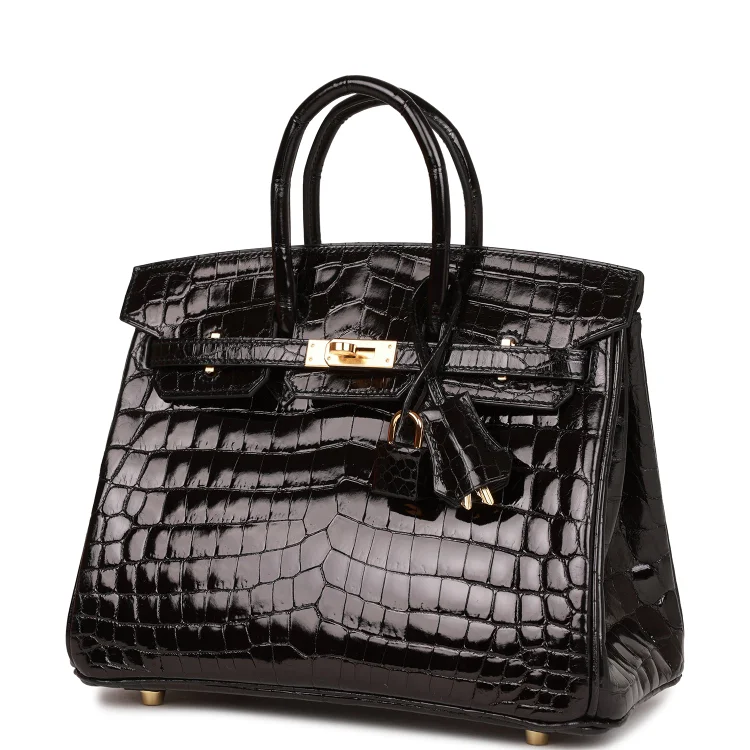 H Birkin 25 Black Shiny Niloticus Crocodile Gold Hardware - Image 4