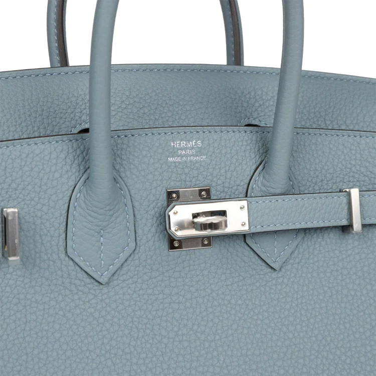 H Birkin 25 Bleu Lin Verso Togo Palladium Hardware - Image 6