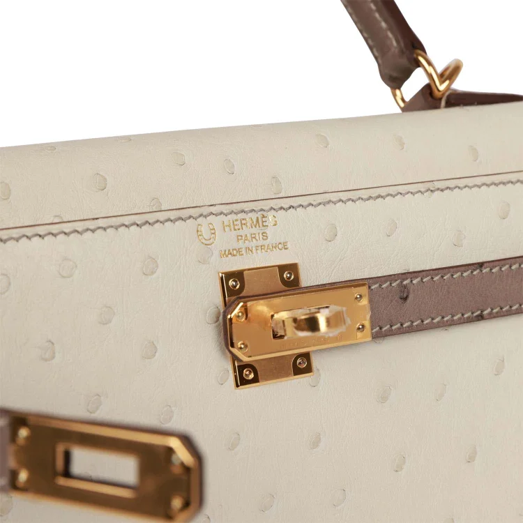 H Special Order (HSS) Kelly Sellier 25 Beton and Gris Asphalte Ostrich Gold Hardware - Image 6