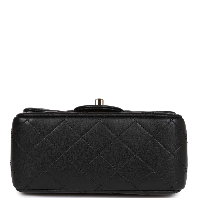 CC Pearl Crush Mini Square Flap Bag Black Lambskin Light Gold Hardware - Image 5