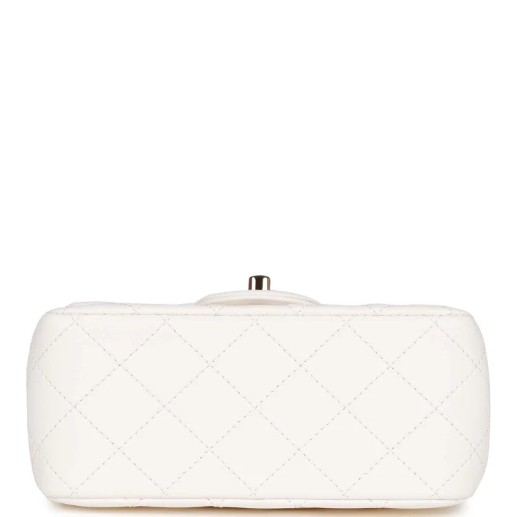 CC Pearl Crush Mini Square Flap Bag White Lambskin Light Gold Hardware - Image 5