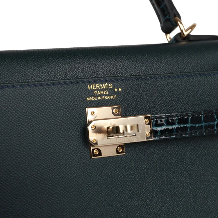 H Kelly Sellier 25 Vert Rousseau Madame and Shiny Niloticus Crocodile Touch Gold Hardware - Image 6