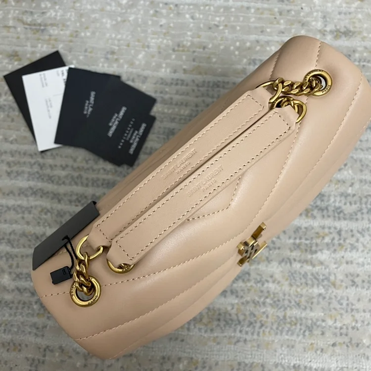 Y Small Loulou 23 Beige Leather Gold 23x17x9cm - Image 4