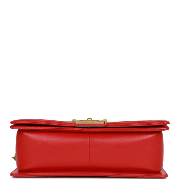 CC Medium Boy Bag Red Lambskin Antique Gold Hardware - Image 5