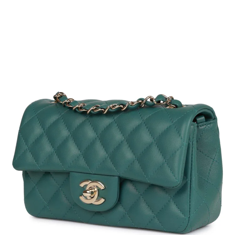 CC Mini Rectangular Flap Bag Green Lambskin Light Gold Hardware - Image 4