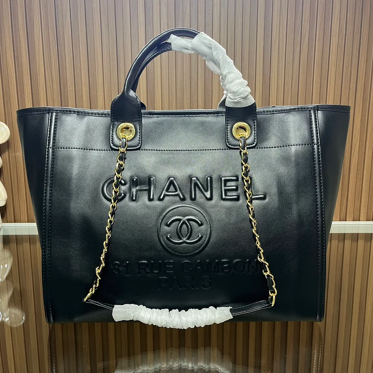 CC leather tote bag black/white size: 36.5/32/15 cm - Image 5