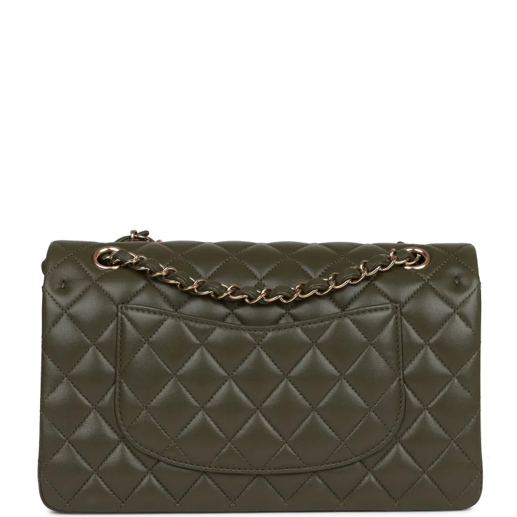 CC Medium Classic Double Flap Bag Olive Calfskin Light Gold Hardware - Image 3