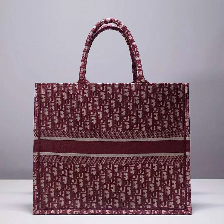 CD Unisex CD Book Tote Maroon CD Oblique Embroidered Velvet - Image 2