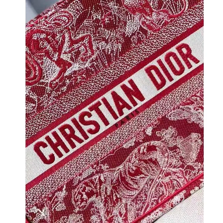 CD Unisex Medium Book Tote Burgundy Toile De Jouy Stripes Embroidery - Image 5