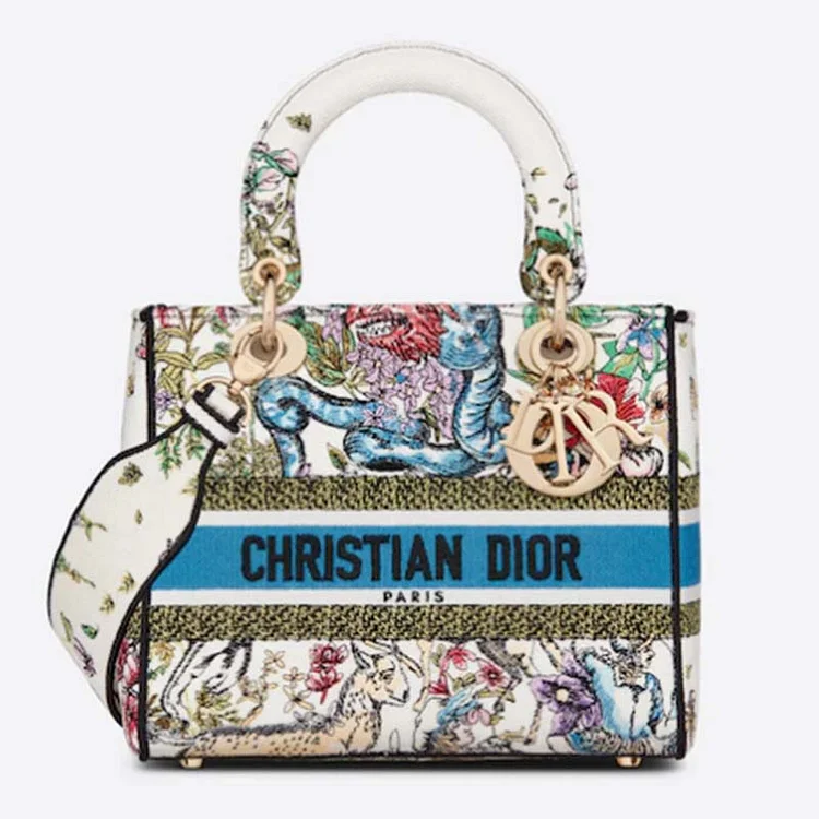 CD Women CD Medium Lady D-Lite Bag Latte Multicolor D-Constellation Embroidery