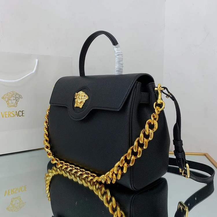 Ve Womens Medium La Medusa Leather Top Handle Bag Black Gold - Image 2