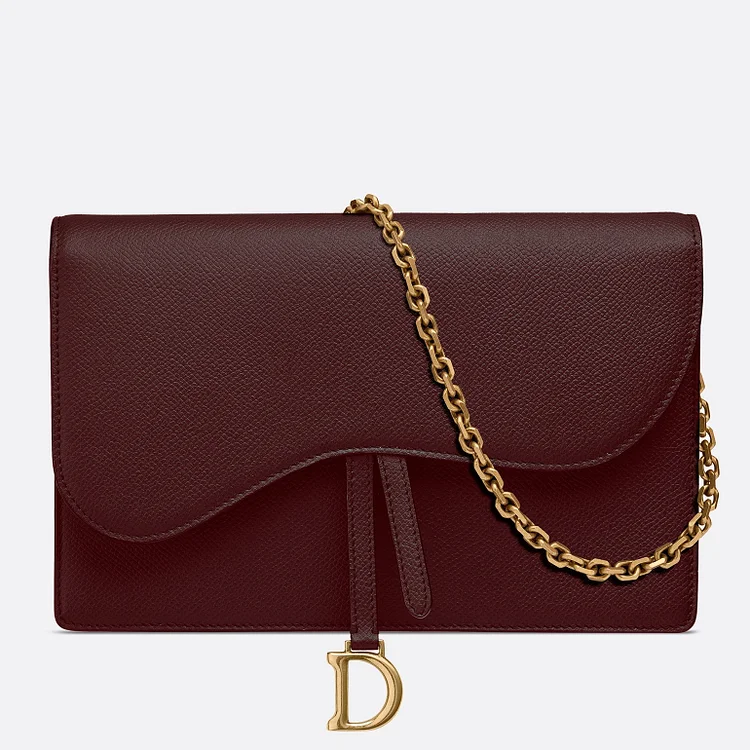 D Bordeaux Calskin Saddle Chain Clutch - Image 2