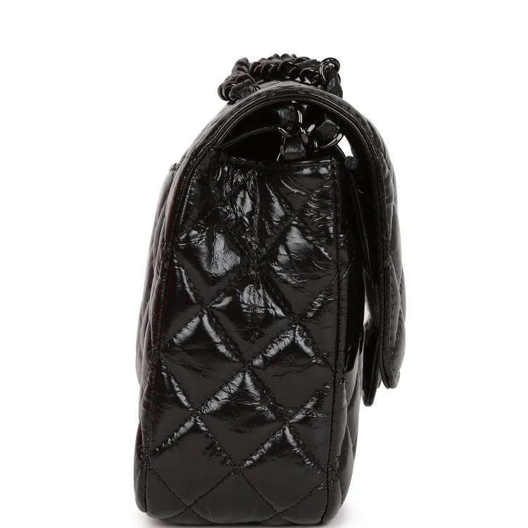 CC Medium Classic Double Flap Bag SO Black Crumpled Calfskin Black Hardware - Image 2