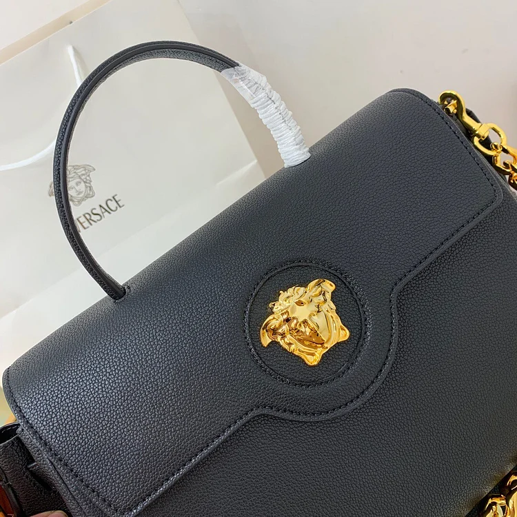 Ve Womens Medium La Medusa Leather Top Handle Bag Black Gold - Image 4