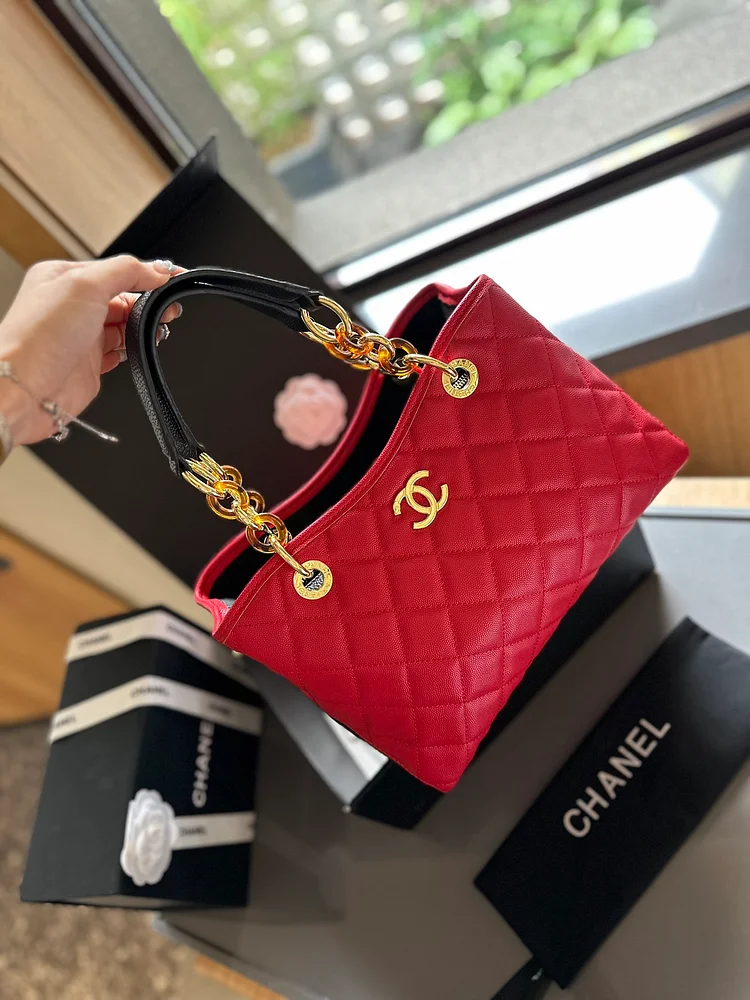 Cc new arrival vintage tote bag caviar leather size: 27cm - Image 4