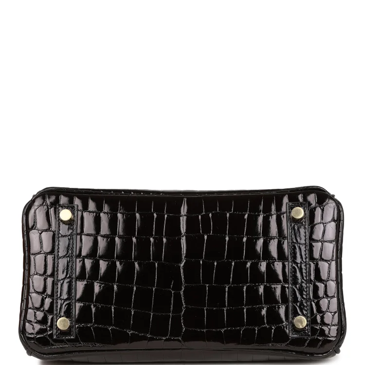 H Birkin 25 Black Shiny Niloticus Crocodile Gold Hardware - Image 5