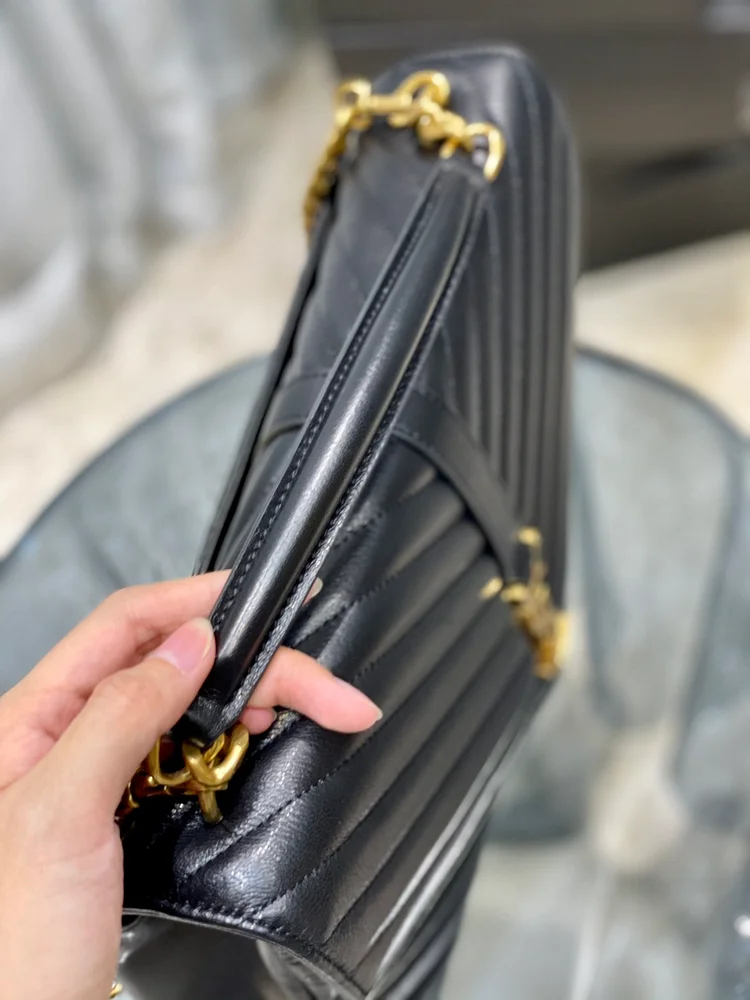 Y College Large Chain Bag Black With Gold Hardware - Image 5