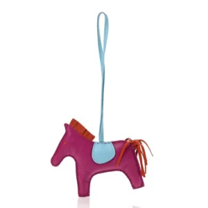 H Milo Lambskin Grigri Rodeo Horse Bag Charm MM Rose Pourpre Cornaline Celeste