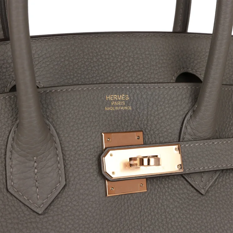 H Birkin 30 Gris Meyer Togo Rose Gold Hardware - Image 6