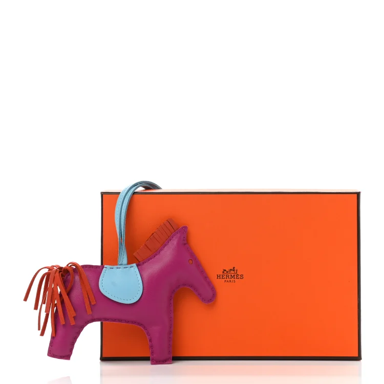H Milo Lambskin Grigri Rodeo Horse Bag Charm MM Rose Pourpre Cornaline Celeste - Image 2