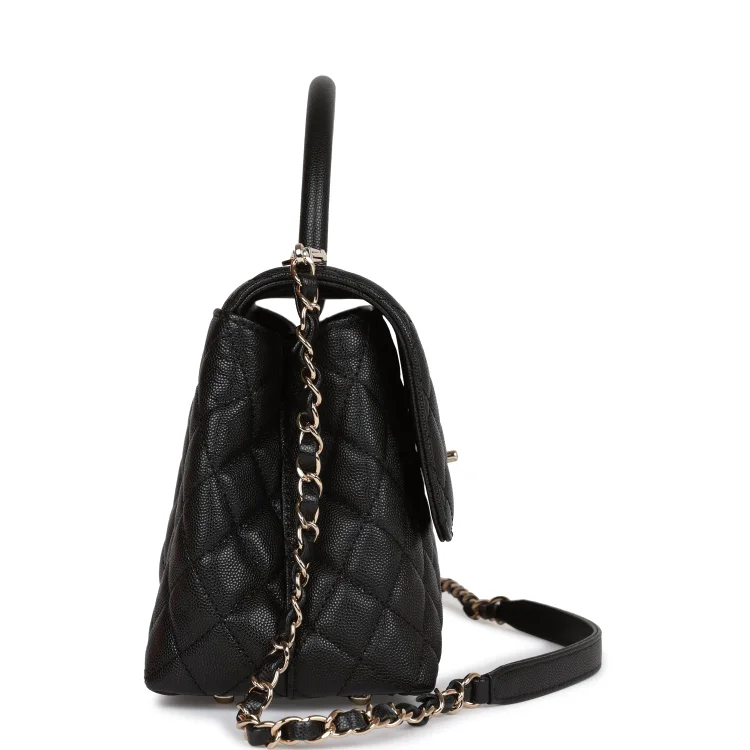 CC Small Coco Handle Flap Bag Black Caviar Light Gold Hardware - Image 3