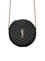 Y Vinyle Round Camera Bag in Chevron-Quilted Grain de Poudre Embossed Leather