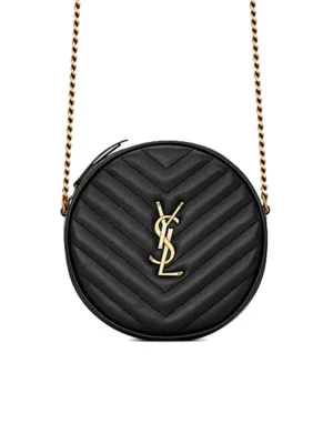 Y Vinyle Round Camera Bag in Chevron-Quilted Grain de Poudre Embossed Leather