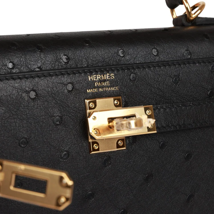 H Kelly Sellier 25 Black Ostrich Gold Hardware - Image 6