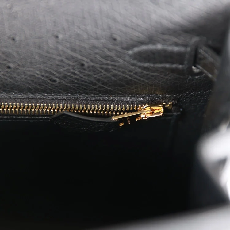 H Kelly Sellier 25 Black Ostrich Gold Hardware - Image 8