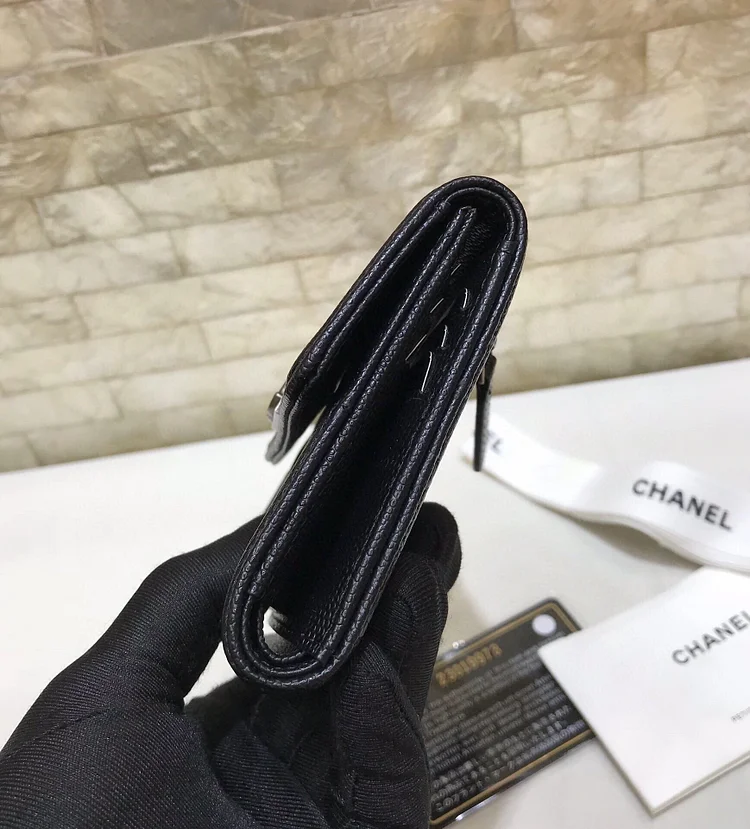 cc CO-CO Boy Flap Card Holder 11cm/4.3in Silver Hardware For Women Black - Image 2