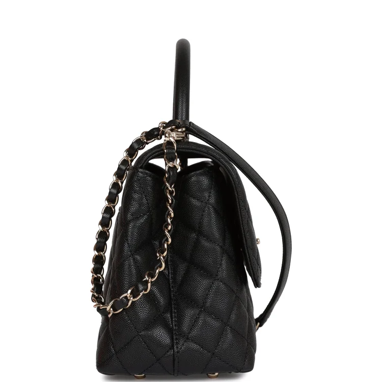CC Small Coco Handle Flap Bag Black Caviar Light Gold Hardware - Image 2