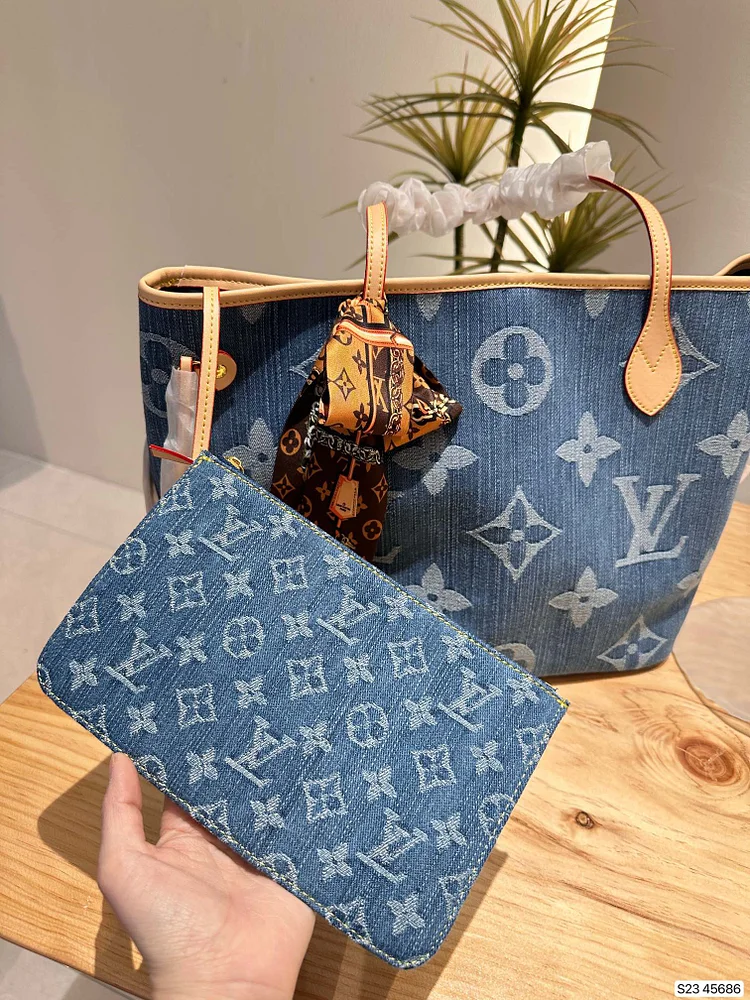 Louis new arrival denim neverfull tote bag size; 33 * 29 cm - Image 8