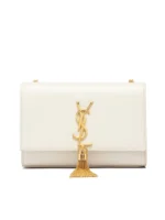 Y Kate Small Chain Bag with Tassel in Crocodile Embossed Shiny Leather