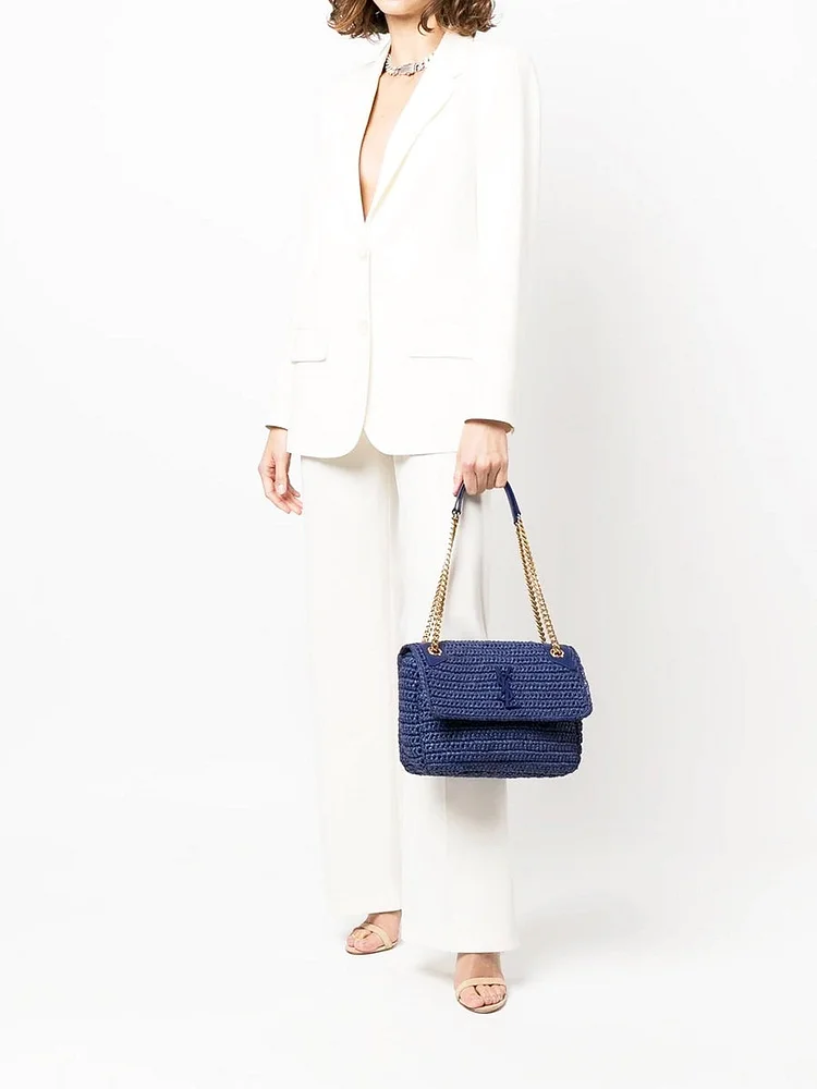 Y Niki Medium Chain Bag in Raffia and Leather - Image 2
