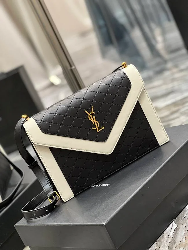 Y Gaby Satchel in Lambskin and Lamb Leather Black&White - Image 8