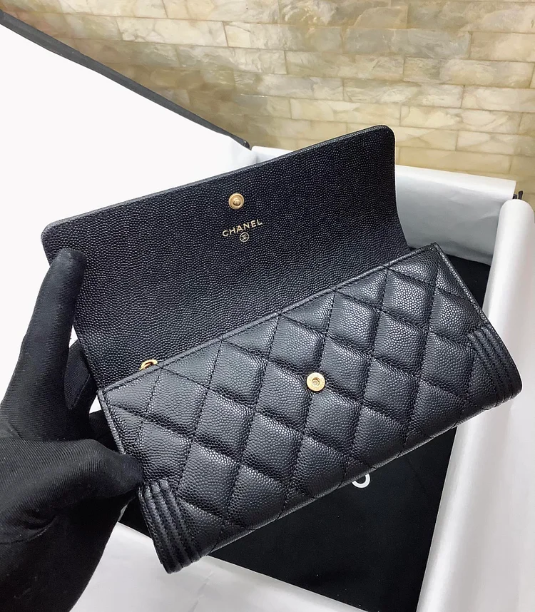 cc CO-CO Long Flap Wallet 19.5cm/7.7in Gold Hardware For Women Black - Image 6