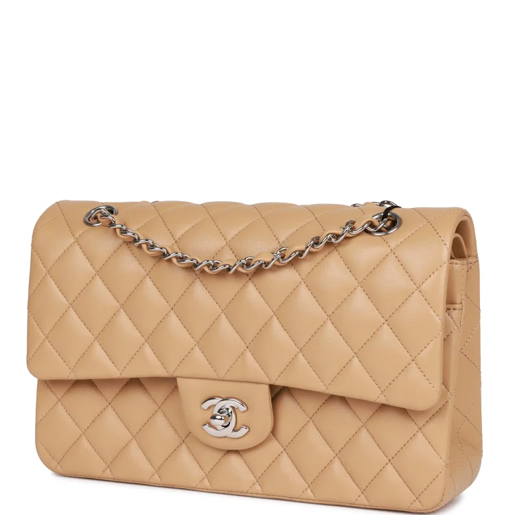 CC Medium Classic Double Flap Bag Beige Lambskin Silver Hardware - Image 4
