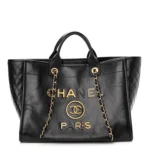 cc Calfskin Charms Medium Deauville Tote Black