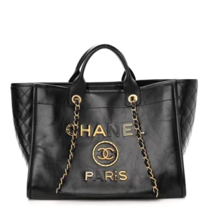 cc Calfskin Charms Medium Deauville Tote Black