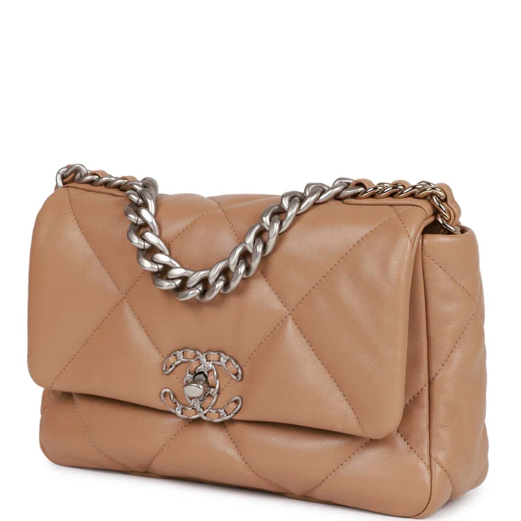 CC Medium 19 Flap Bag Beige Calfskin Mixed Hardware - Image 4