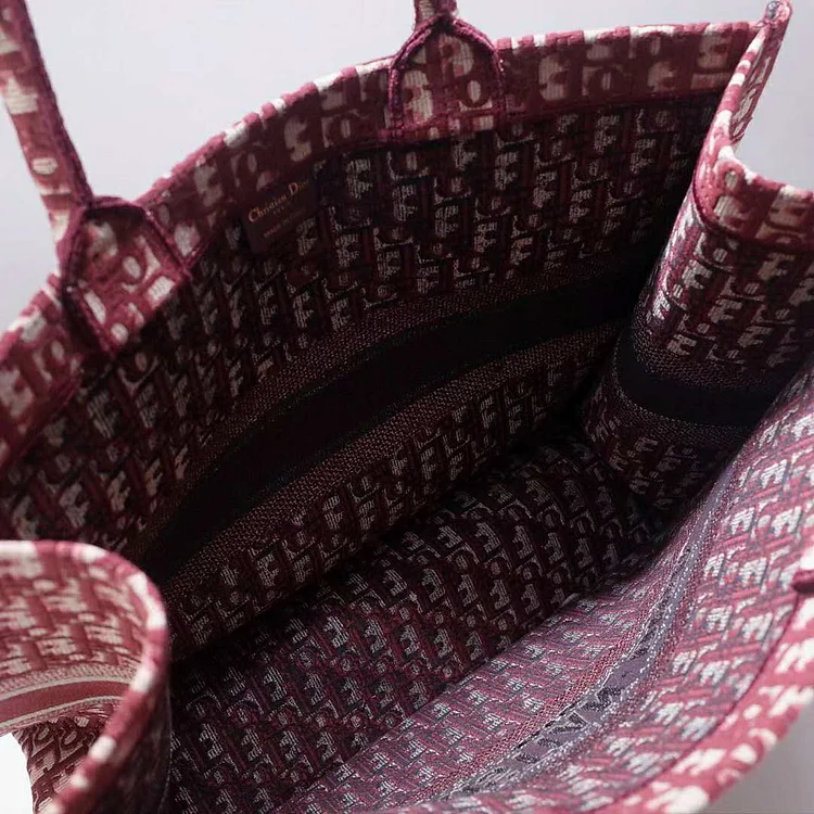 CD Unisex CD Book Tote Maroon CD Oblique Embroidered Velvet - Image 5
