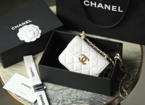 cc CO-CO Clutch With Chain 9.5cm/3.7in Gold Toned Hardware For Women White