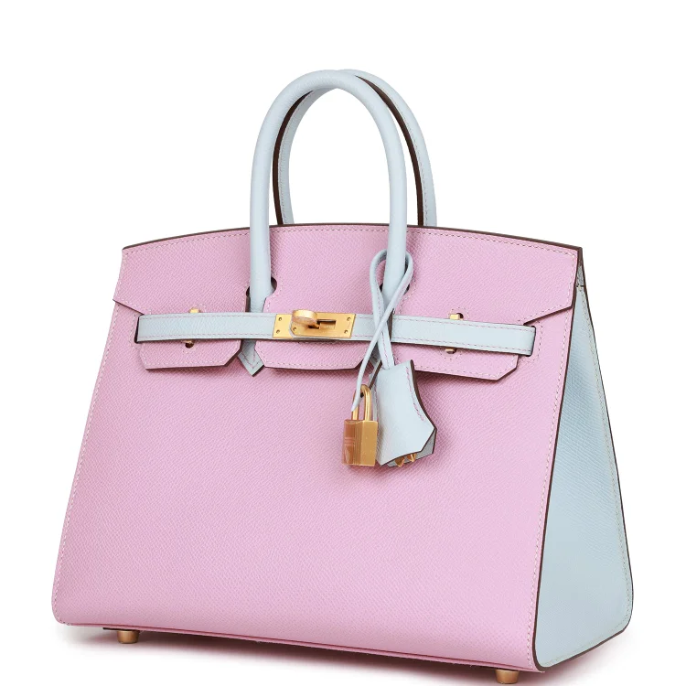 H Special Order (HSS) Birkin Sellier 25 Mauve Syestre and Bleu Brume Epsom Brushed Gold Hardware - Image 4