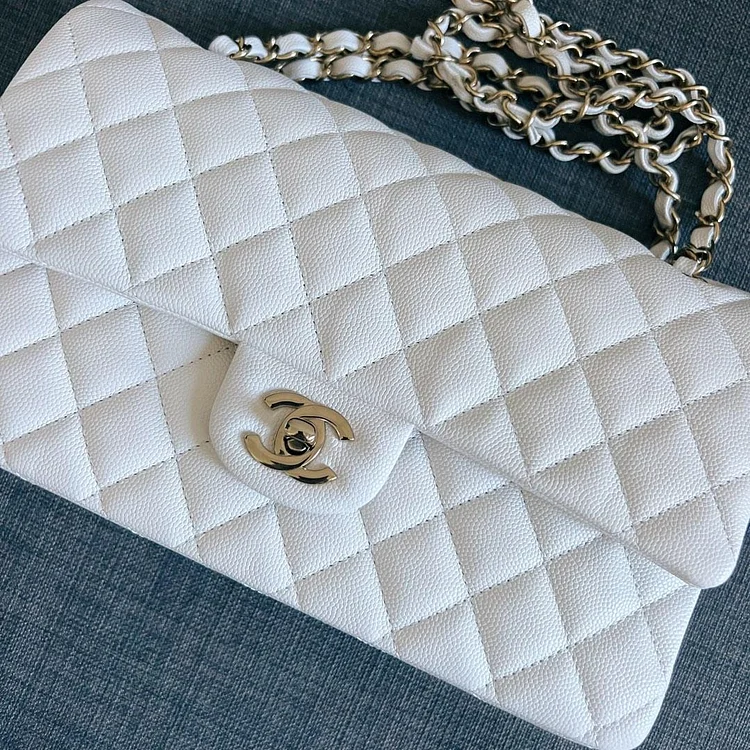 Cc CF 25 white caviar leather silver chain - Image 4