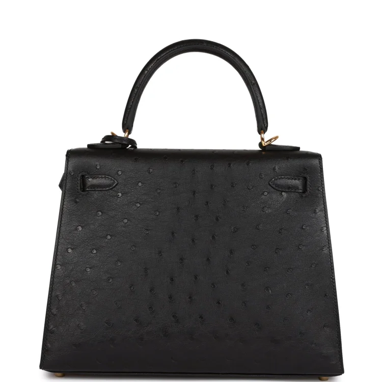 H Kelly Sellier 25 Black Ostrich Gold Hardware - Image 3